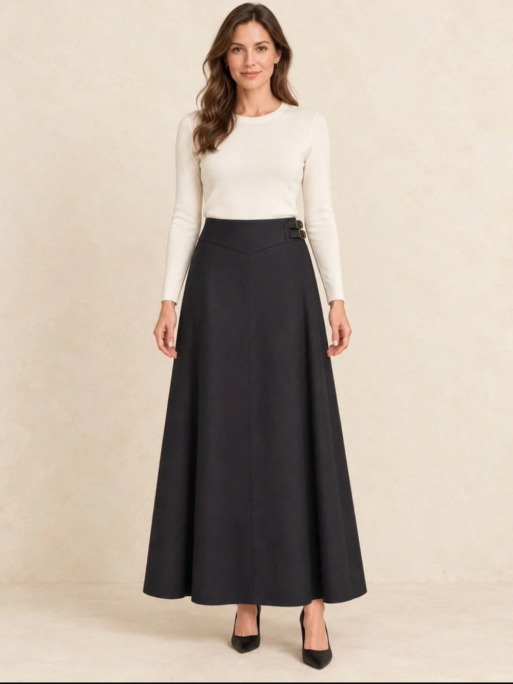 Lauren Ralph Lauren Black Maxi Skirt with Double Buckle Waist size 4